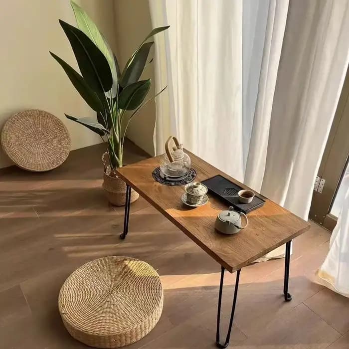 Table de camping pliante en bois massif Yushu avec poêle pour préparer du thé