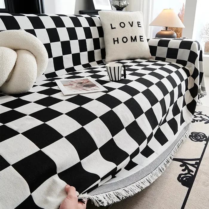 Housse de canapé moderne à motif damier, décoration d'intérieur, serviette de canapé lavable, style nordique, housse universelle pour toutes les saisons, protection du canapé