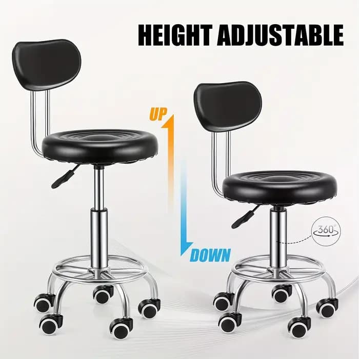 Tabouret de bar pivotant réglable avec dossier – Faux cuir contemporain et fer chromé