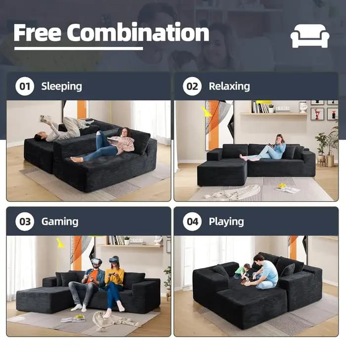 Canapé modulaire en forme de L Cloud Sectional de 106 pouces avec chaise longue, canapé sans structu
