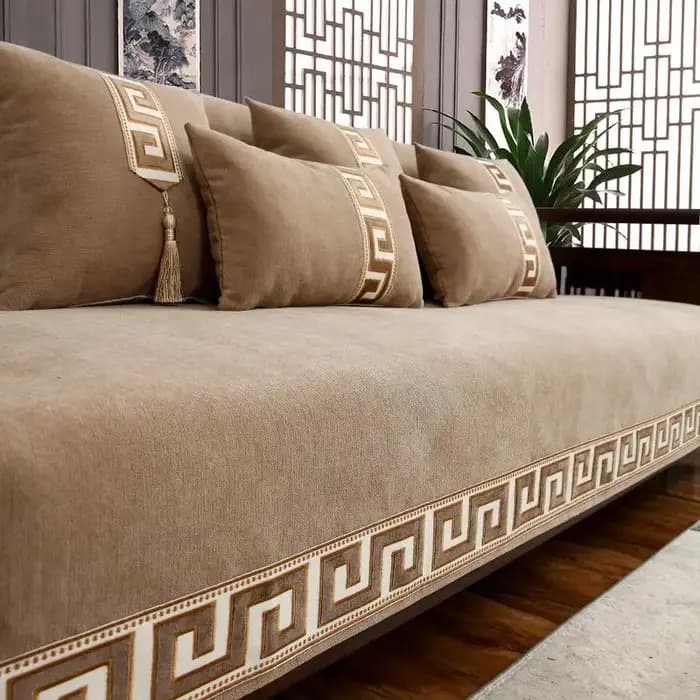 Housse de canapé chinoise en chenille, épaissie, brodée, résistante à l'usure, antidérapante, en tis