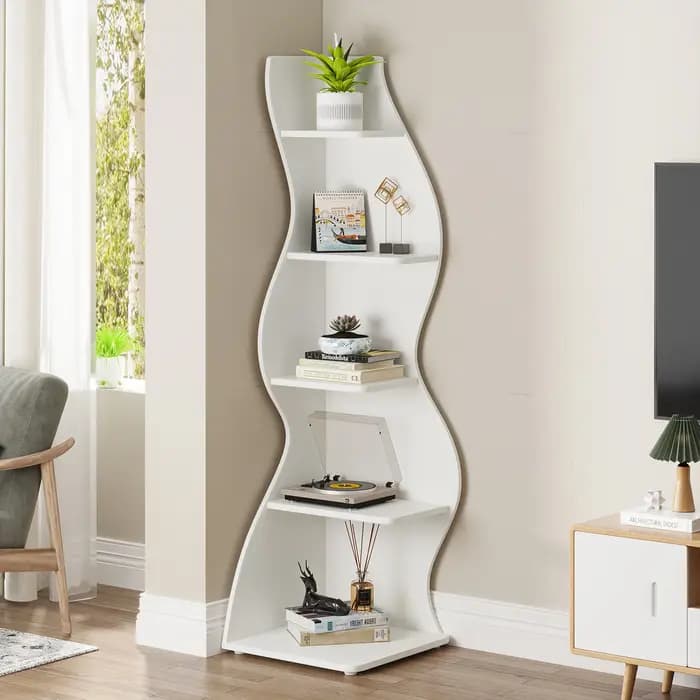 Tribesigns – étagère d'angle murale moderne à 5 niveaux, petite bibliothèque d'angle élégante, suppo