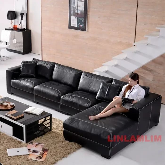 Canapé sectionnel de luxe en cuir véritable