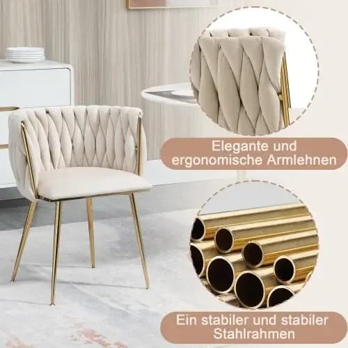 Ensemble de chaises de salle à manger en velours de luxe moderne avec pieds en métal doré, design él