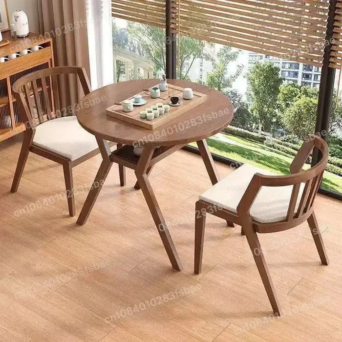 Ensemble de salon de jardin 3 pièces en bois massif : petite table ronde et 2 chaises – Mobilier d'intérieur et de terrasse