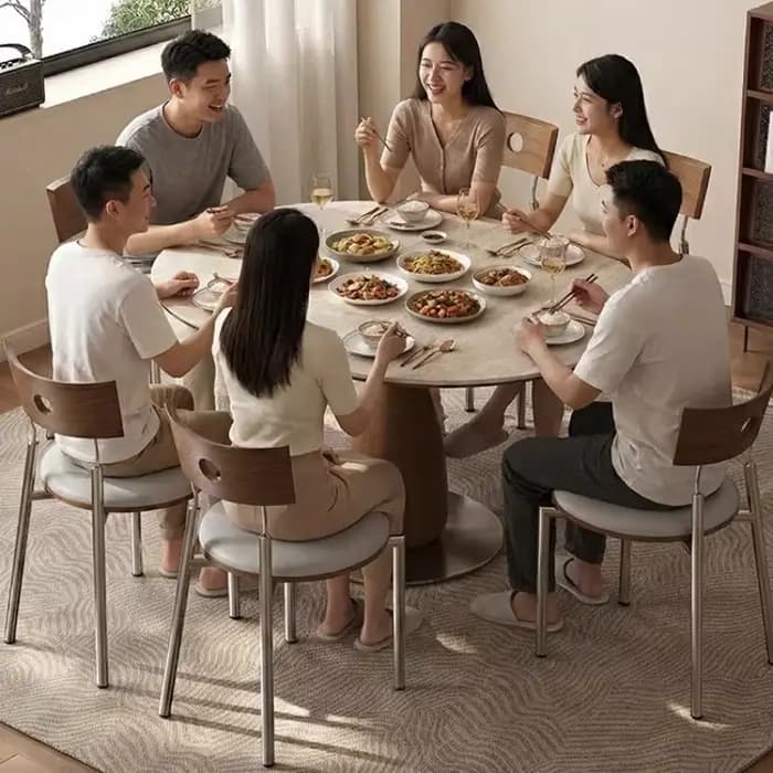 Table à manger ronde rétractable en dalle de roche de luxe moderne 90cm 100cm 110cm et ensemble de 4