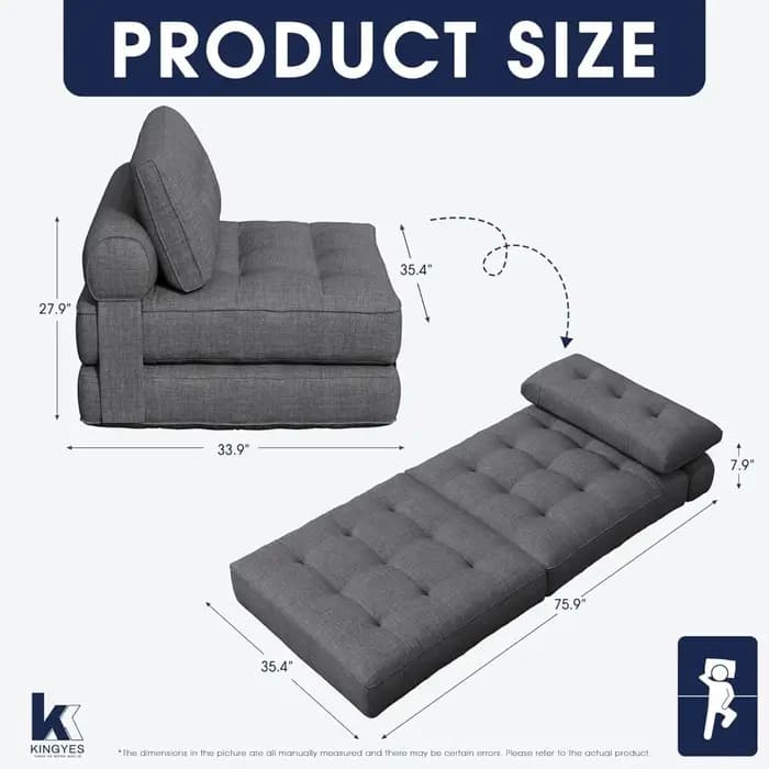 Chaise-lit pliante, chaise convertible 3 en 1 avec oreiller, chaise futon pliable pour salon, person