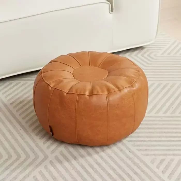 Pouf de rangement rond en similicuir non rembourré