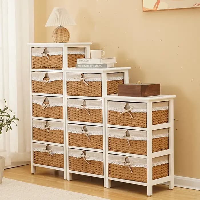 Armoire de rangement en bois massif avec tiroir tissé minimaliste moderne