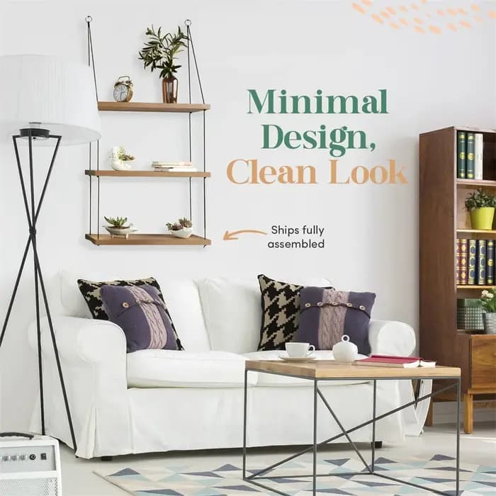 Étagères suspendues – Étagère murale à 3 niveaux – Décor de pièce Boho mignon pour chambre à coucher