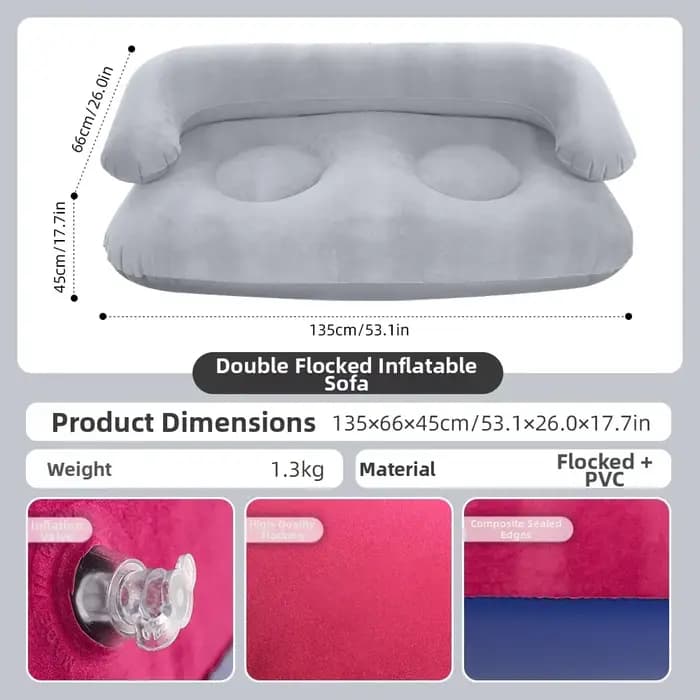 Canapé gonflable double floqué portable pour camping en extérieur et salon à domicile