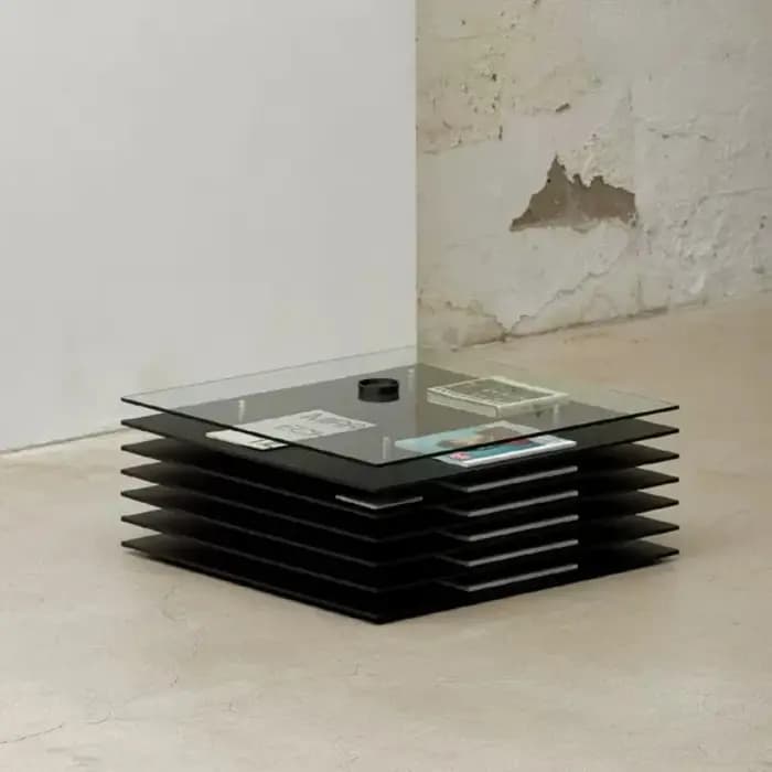 Table basse en verre noir avec rangement pour salon et hôtel