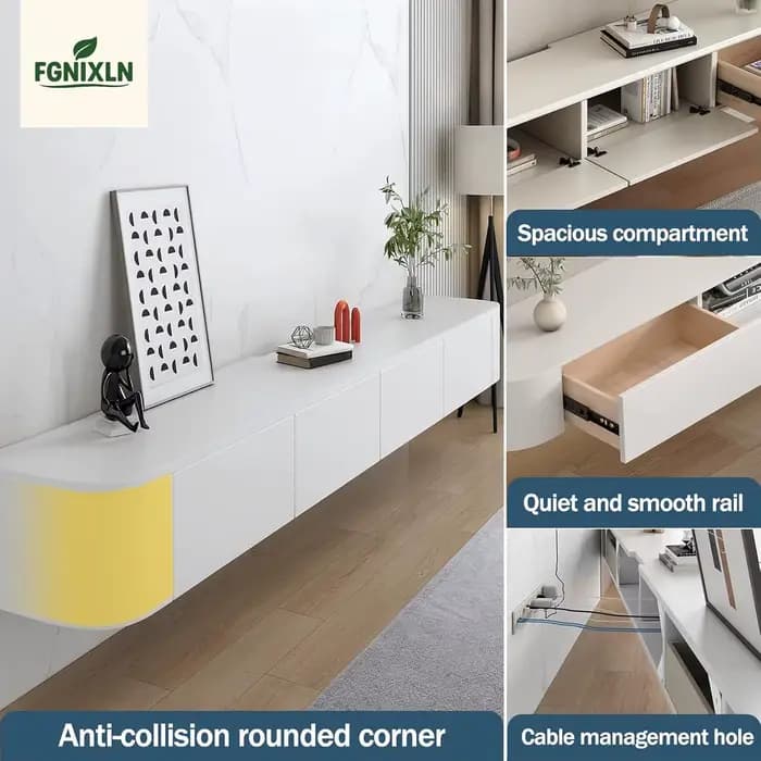 Meuble TV flottant, meuble TV mural de 47 à 118 pouces, meuble TV avec porte, console multimédia TV