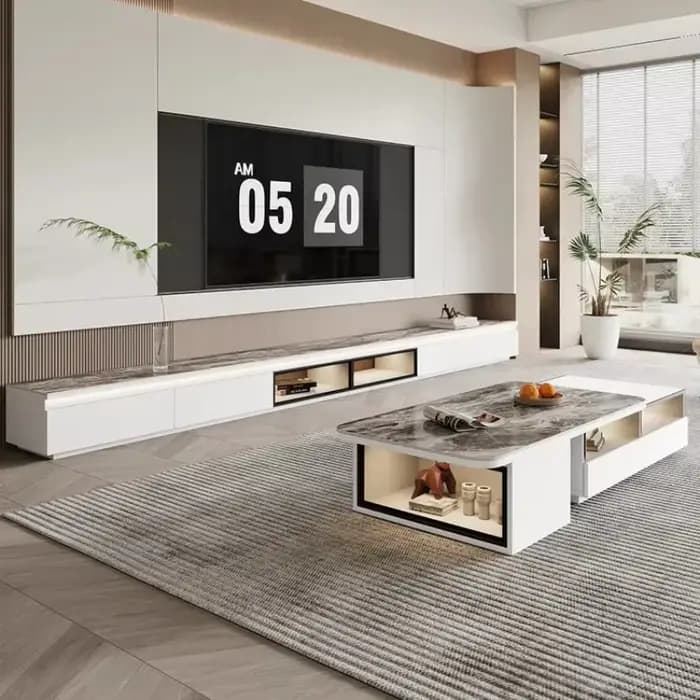 Meuble TV de Luxe Design Moderne avec Rangement et Vitrine