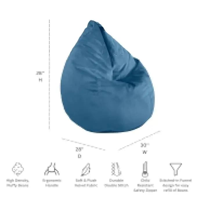 Fauteuil pouf en forme de larme ultra doux, double couture, facile à nettoyer, en velours bleu, remb
