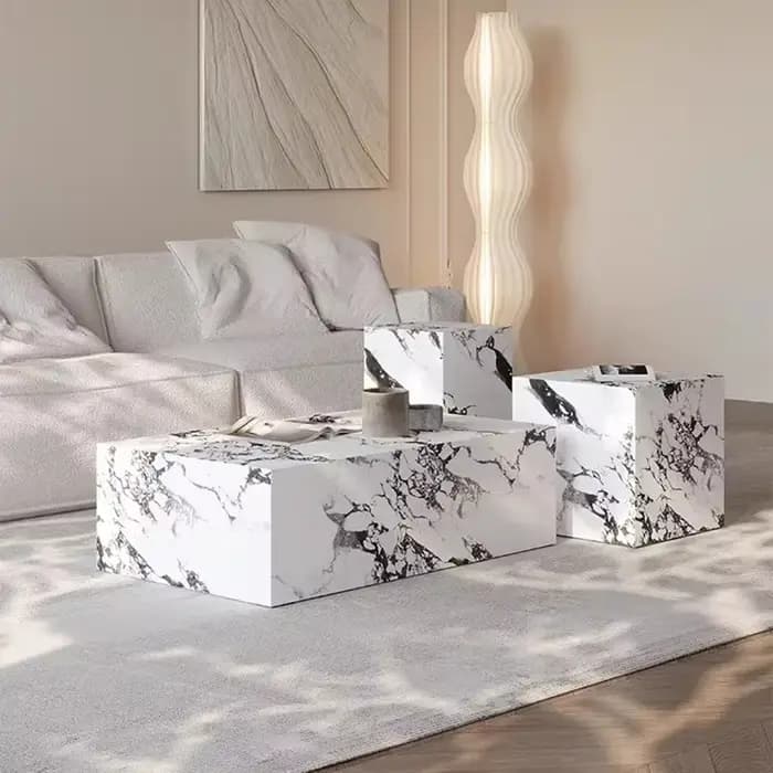 Chambre Table en marbre De luxe blanc Unique minimaliste canapé Table d'appoint carré esthétique Mes