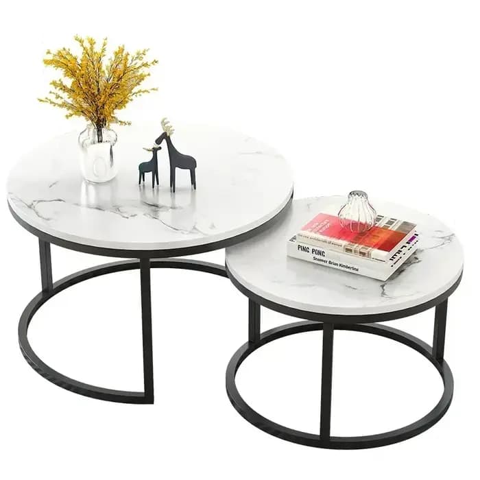 Tables basses de salon 2 en 1, Texture marbre, meubles combinés en bois, rondes, durables, légères,