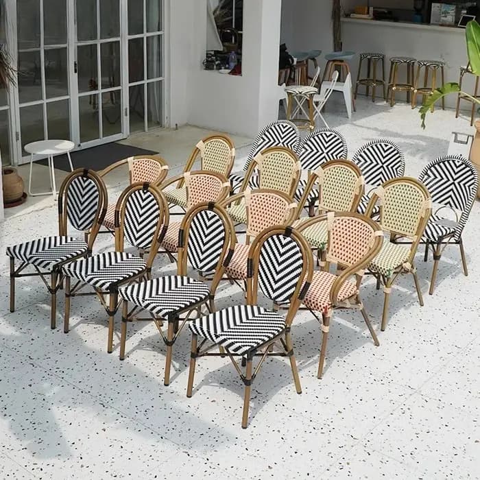 Chaise empilable en rotin, chaise de bistro de café français, mobilier de jardin extérieur, de patio