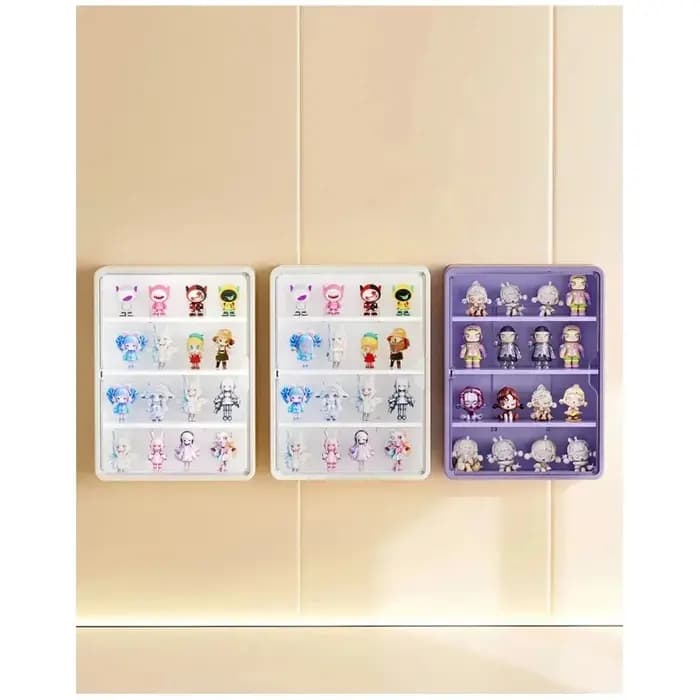 Vitrine murale blanche à 4 niveaux, étagère transparente anti-poussière pour le rangement de figurines Blind Box et la décoration intérieure