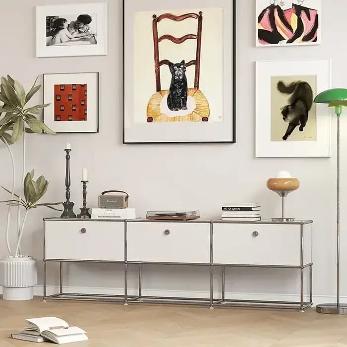Buffet à Module Vintage, meuble de rangement pour salon, chambre à coucher en bois, cadre métallique