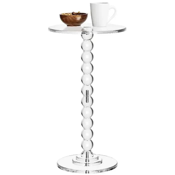 Table d'appoint ronde en acrylique transparent avec perles, style moderne et simple, pour salon, tab