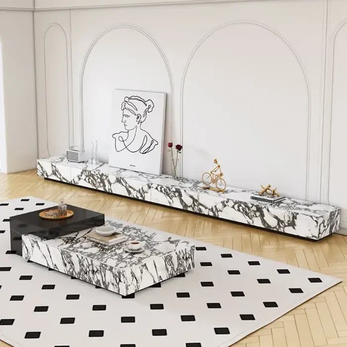 Meuble TV de Luxe Unique avec Rangement et Ornement