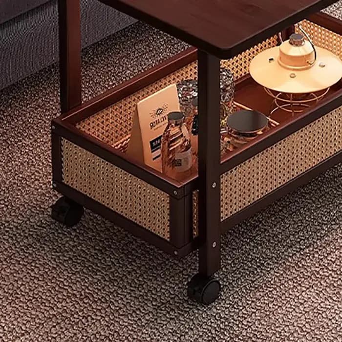 Table basse Mobile pliante en rotin sur roulettes