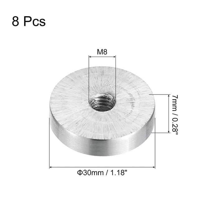 Disque en aluminium de 30/40/50/60mm de diamètre, filetage M6 M8 M10, forme ronde, Table en verre, d