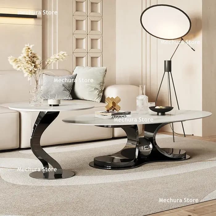 Tables basses de luxe légères avec plaque de roche, pour salon, ovales minimalistes italiennes, nouv