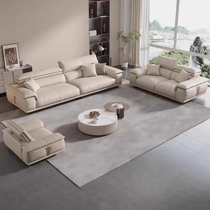 Canapé de salon italien en cuir véritable, canapé de luxe design minimaliste, mobilier familial mode