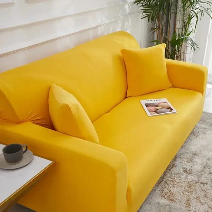 Housse de fauteuil élastique jaune de couleur unie
