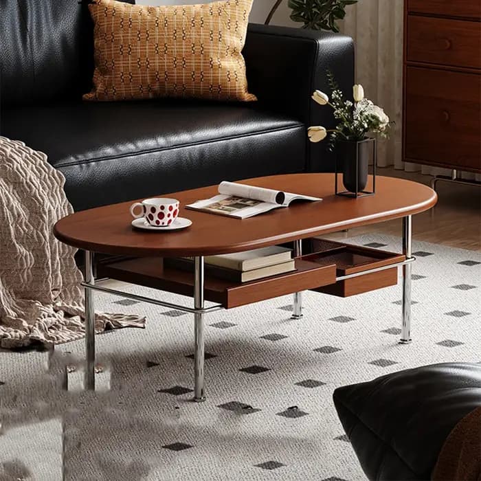 Table basse ovale avec pieds en métal