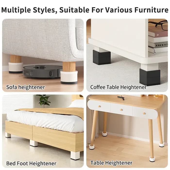 Rehausseurs de pieds de meubles empilables, conception triple antidérapante, 3 options de couleur et