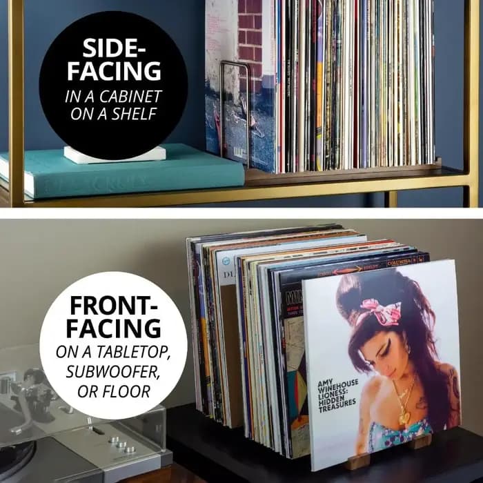 Porte-disque en vinyle rétro en noyer massif