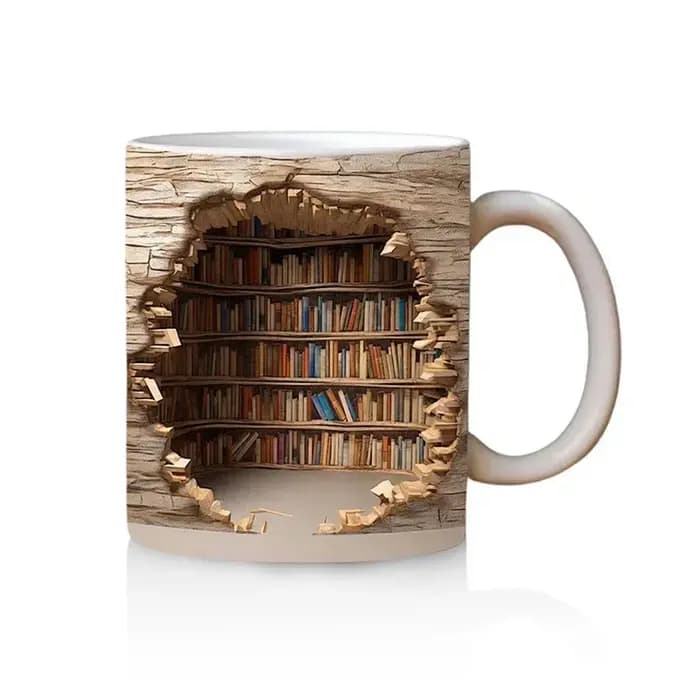 Bibliothèque 3D, bibliothèque, tasse en céramique, étagère à livres créative, tasses à café polyvale