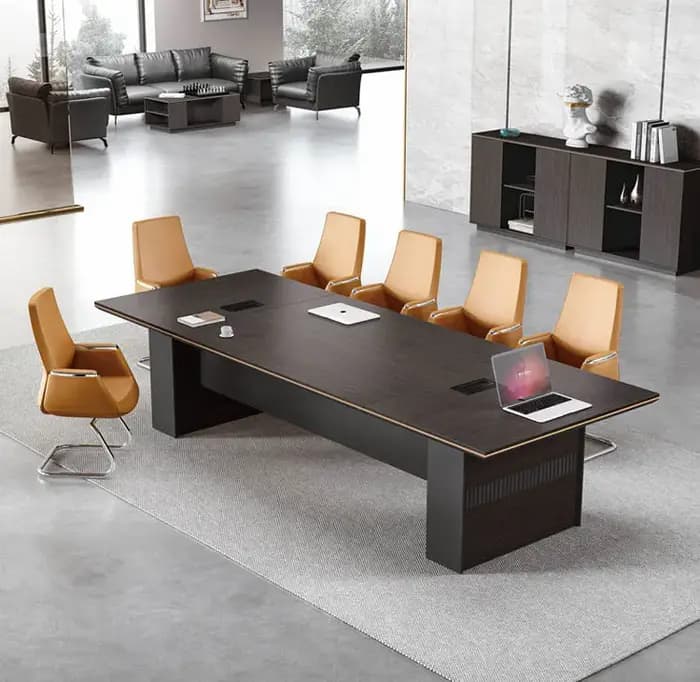 Table et chaises de conférence marron foncé, mobilier de bureau durable en bois de grande taille, pa