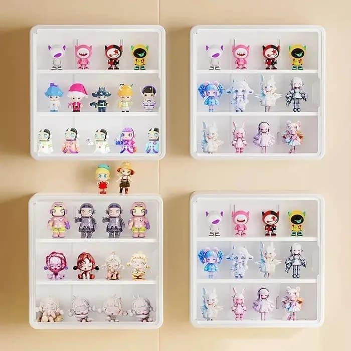 Vitrine murale blanche à 4 niveaux, étagère transparente anti-poussière pour le rangement de figurines Blind Box et la décoration intérieure