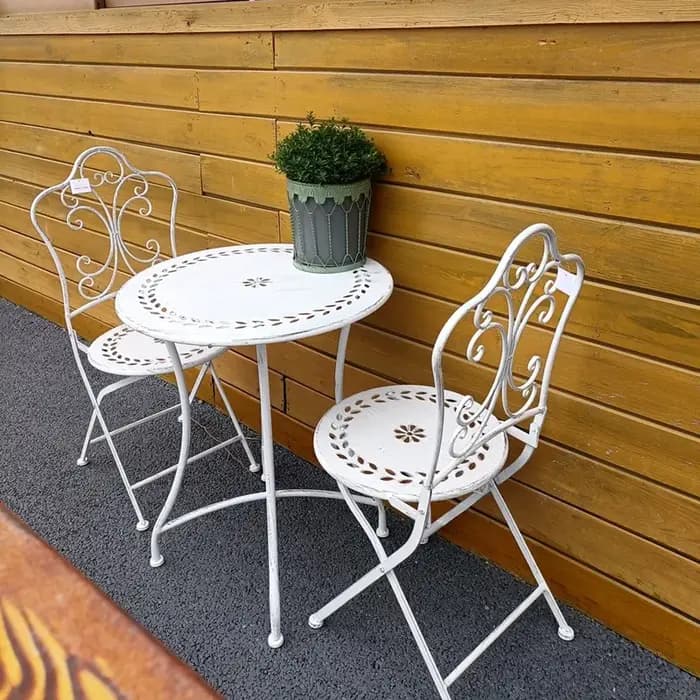 Silla Plegable américain rétro vieux motif creux chaise en fer forgé pliable cour extérieure Villa loisirs