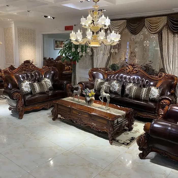 Meubles de salon de villa en cuir pleine fleur de luxe européen et américain