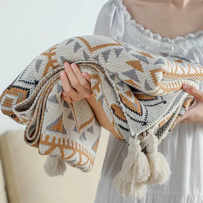 Jeté de canapé à franges, décoration d'intérieur de style Boho, petit jeté doux et confortable pour