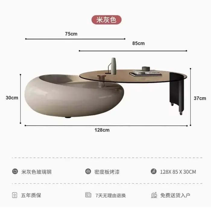 Table basse mobile sur roulettes en verre
