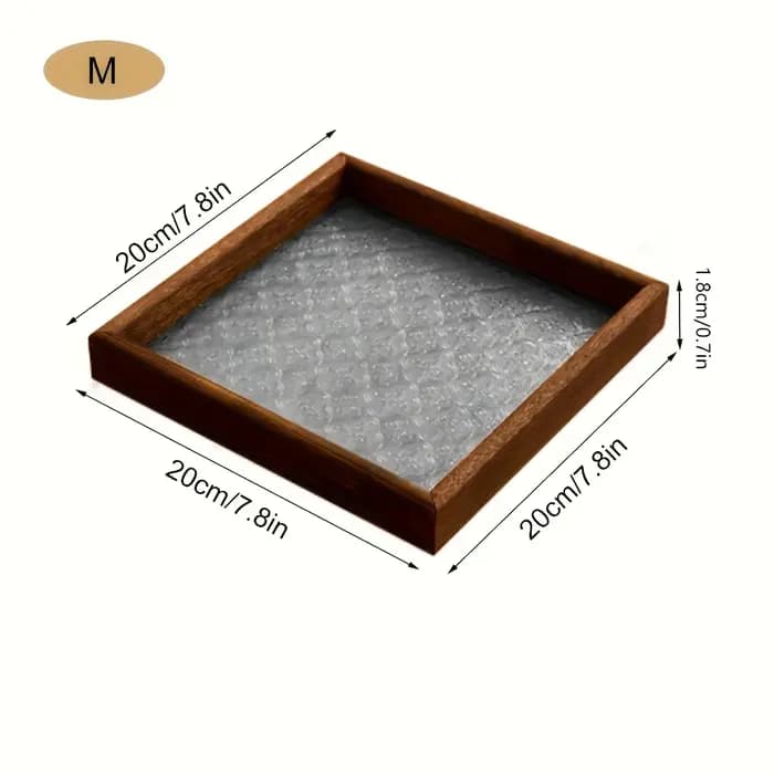 1 plateau rectangulaire rétro en bois et verre, plateau pour collations, café, thé, plateau pour la