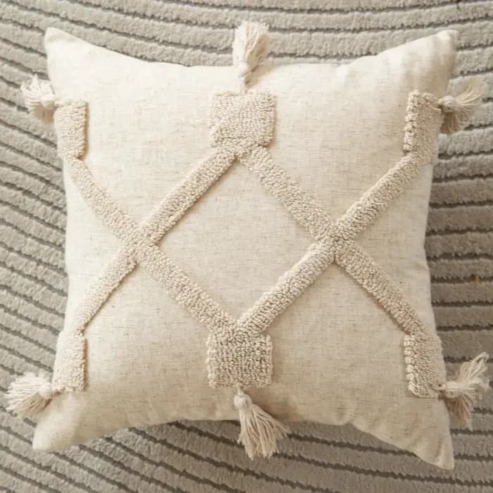 Bohème canapé taie d'oreiller Cojines Beige rayé peluche taie d'oreiller décor maison salon Simple f
