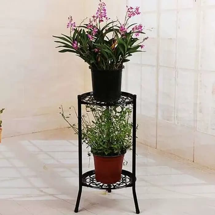 Étagère de support de plante en métal élégant à deux couches, porte-plante en pot, supports de pot d