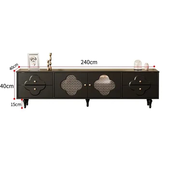 Meuble TV design noir brillant avec poignées et pieds