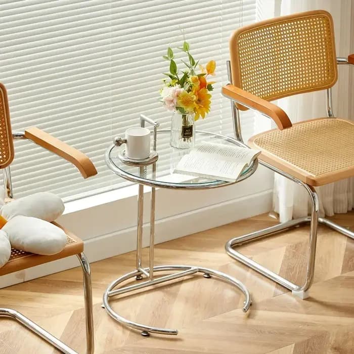 Table basse en verre transparent, design créatif, table de canapé simple, tables nordiques en forme de C, tables rondes géométriques