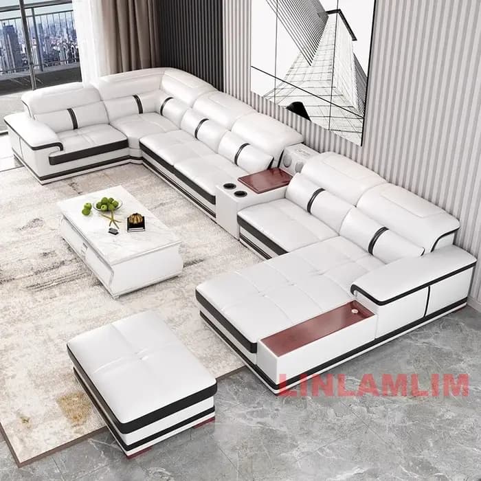 Canapé sectionnel moderne en forme de U avec chaise