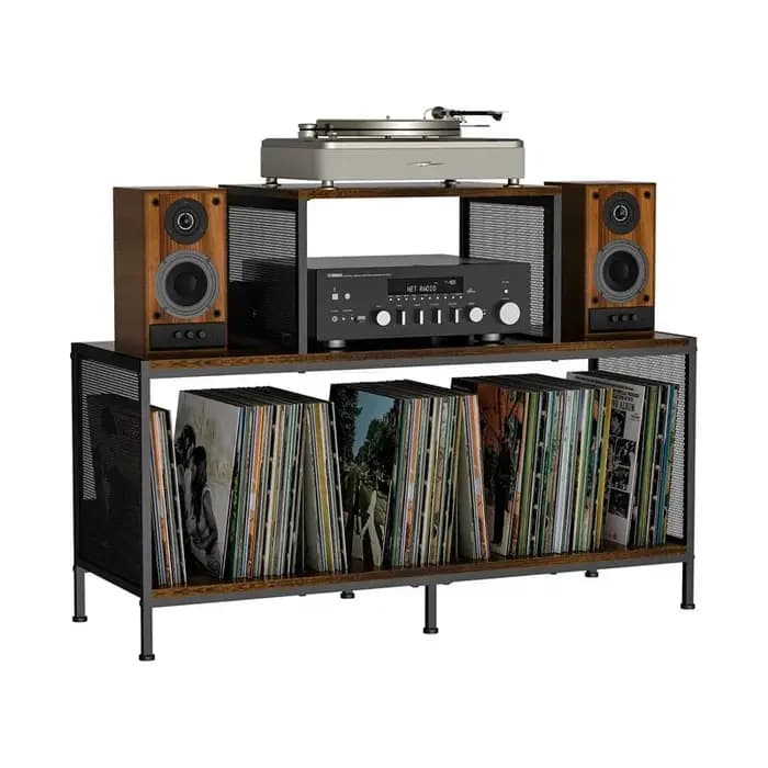 Meuble de rangement pour tourne-disque et amplificateur audio, grande table de présentation pour vin
