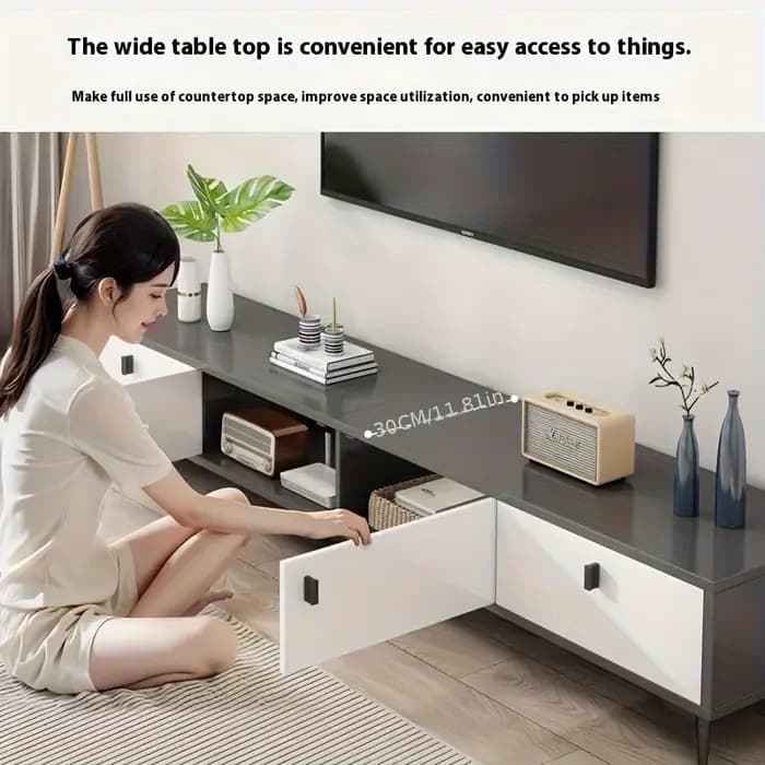 Meuble TV de luxe moderne, centre de divertissement brillant, console multimédia à panneaux en bois,