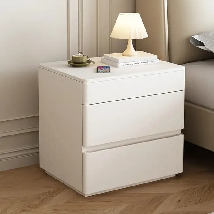 Table de chevet nordique crème avec compartiment secret sécurisé, table de chevet moderne minimalist